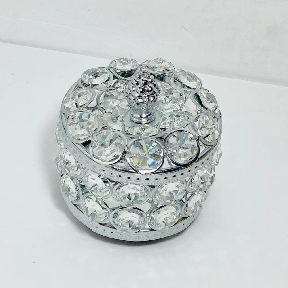 Feyarl Clear Crystal Jewelry Trinket Box Organizer Scroll￼￼ 3.1/4” X3”